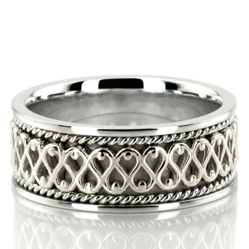 10K white gold 8.5mm. high polish hand-made-celtic-wedding-band - main view
