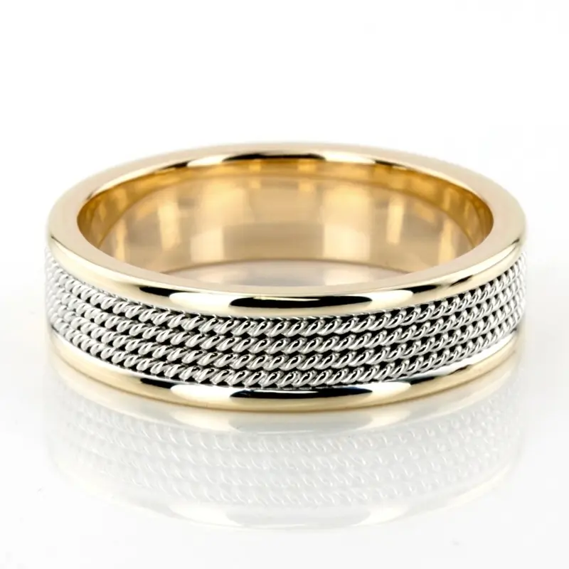 14K yellow-white-yellow gold 6mm. high polish hand-made-wedding-ring - main view