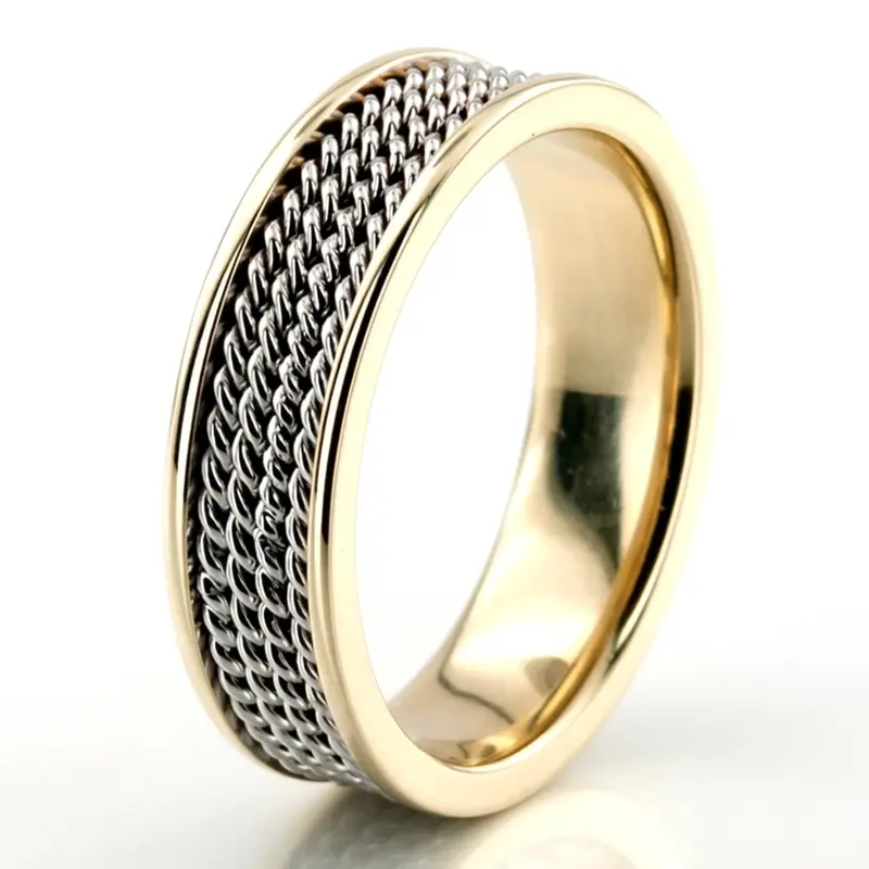 14K yellow-white-yellow gold 6mm. high polish hand-made-wedding-ring - alternate view 7