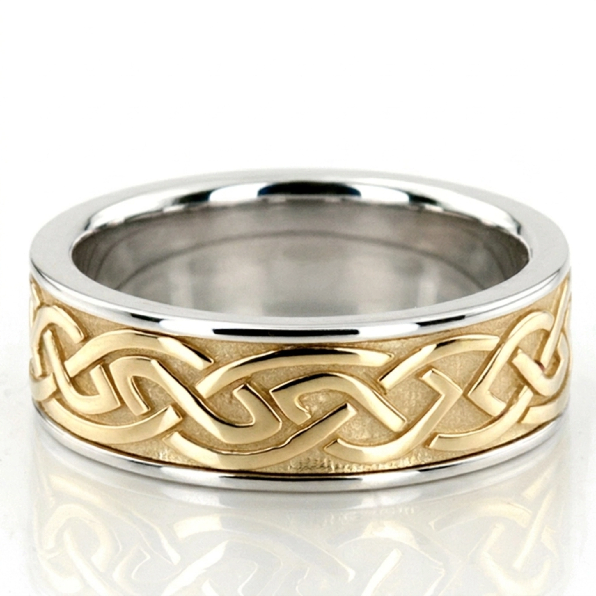 10K white-yellow-white gold 7.5mm. high polish hand-made-celtic-wedding-band - alternate view 2