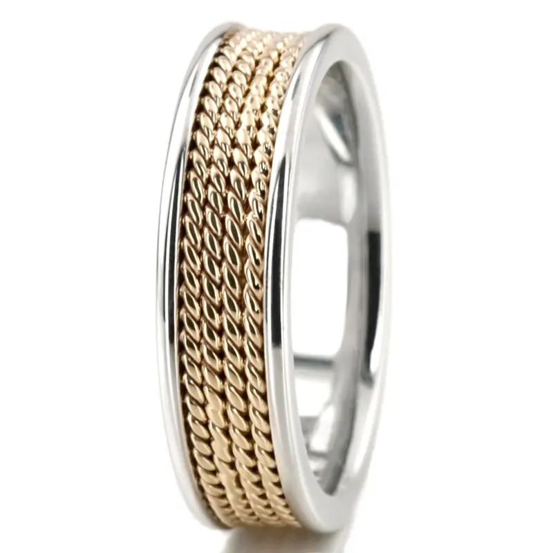 14K white-yellow-white gold 6mm. high polish hand-made-wedding-ring - alternate view 6