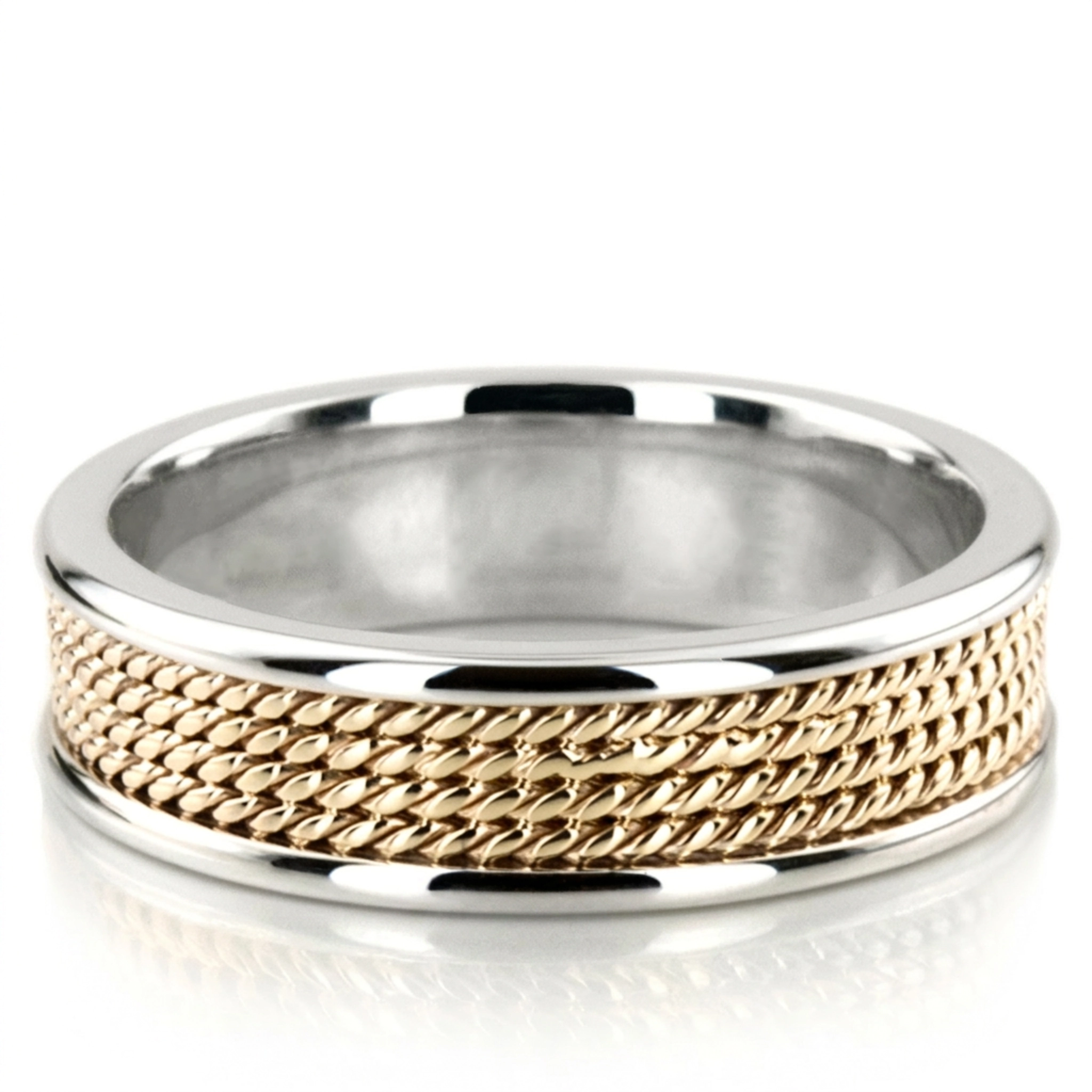 10K white-yellow-white gold 6mm. high polish hand-made-wedding-ring - alternate view 3