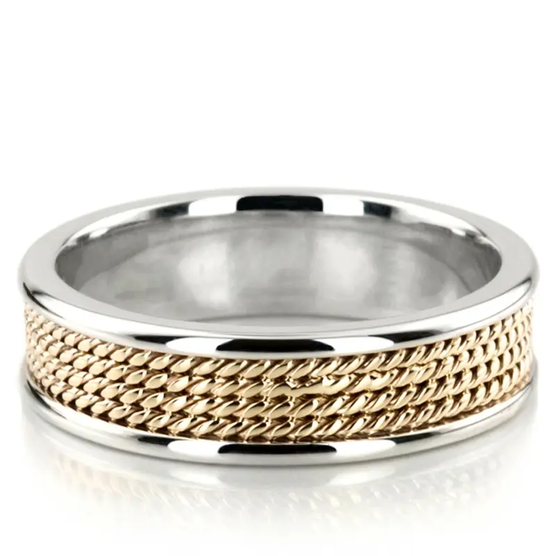 14K white-yellow-white gold 6mm. high polish hand-made-wedding-ring - alternate view 2