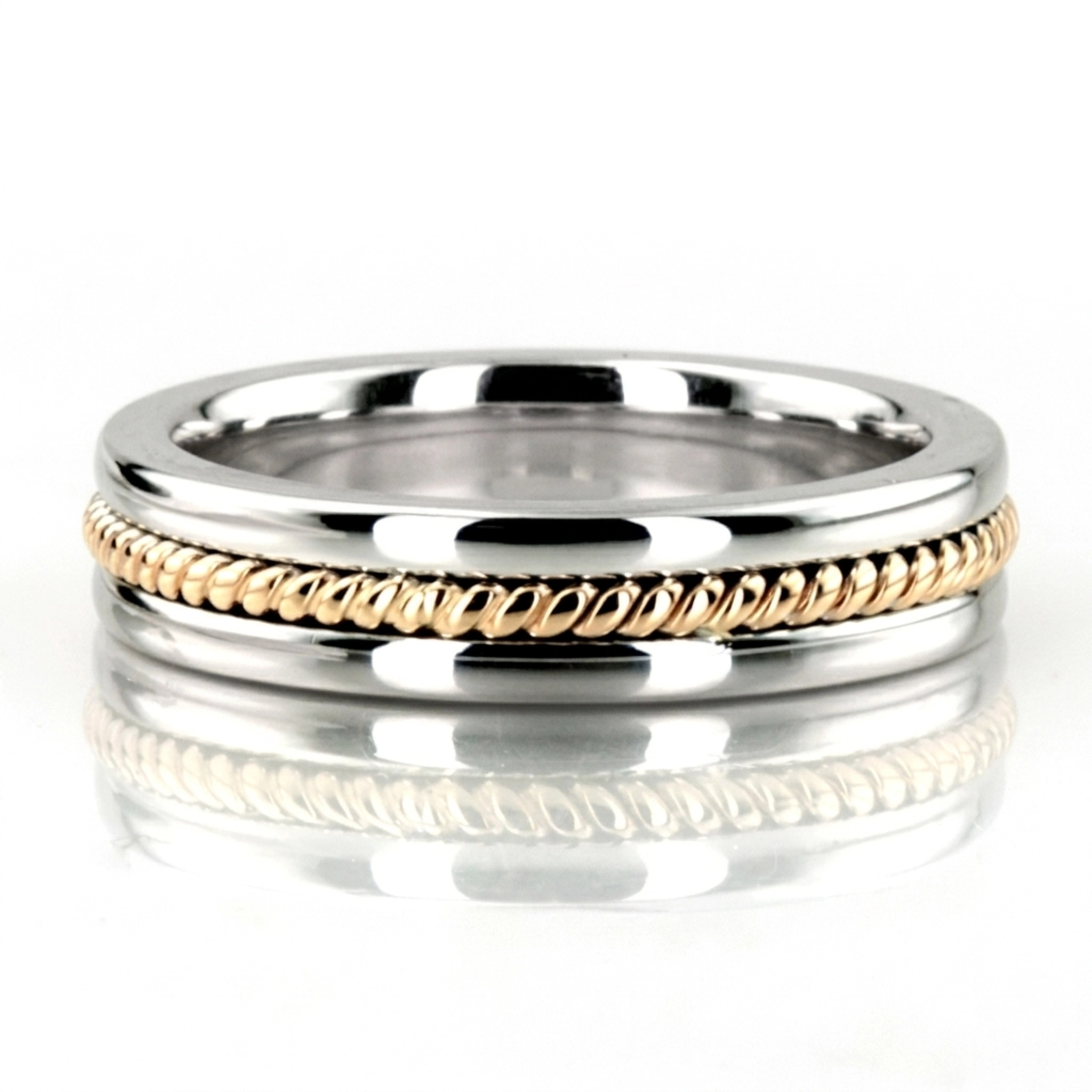 10K white-yellow-white gold 4mm. high polish Single-Braid-Handcrafted-Wedding-Ring - alternate view 2
