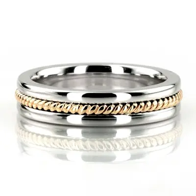10K white-yellow-white gold 4mm. high polish Single-Braid-Handcrafted-Wedding-Ring - alternate view 2 thumbnail