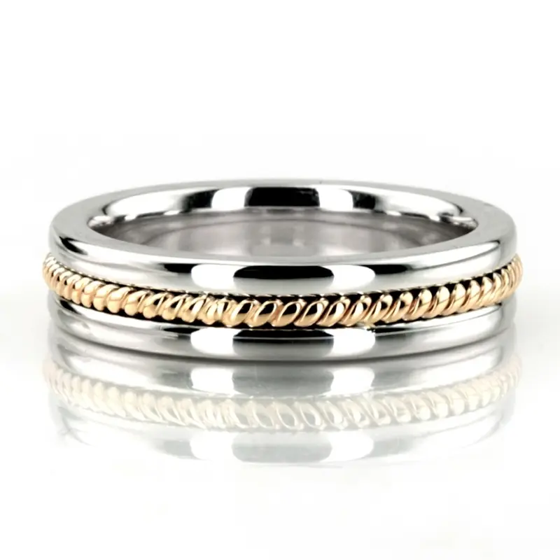 10K white-yellow-white gold 4mm. high polish Single-Braid-Handcrafted-Wedding-Ring - alternate view 2