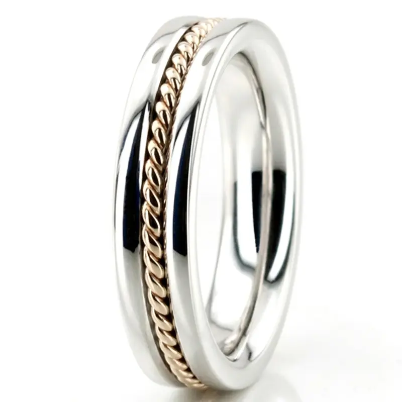 10K white-yellow-white gold 4mm. high polish Single-Braid-Handcrafted-Wedding-Ring - alternate view 7