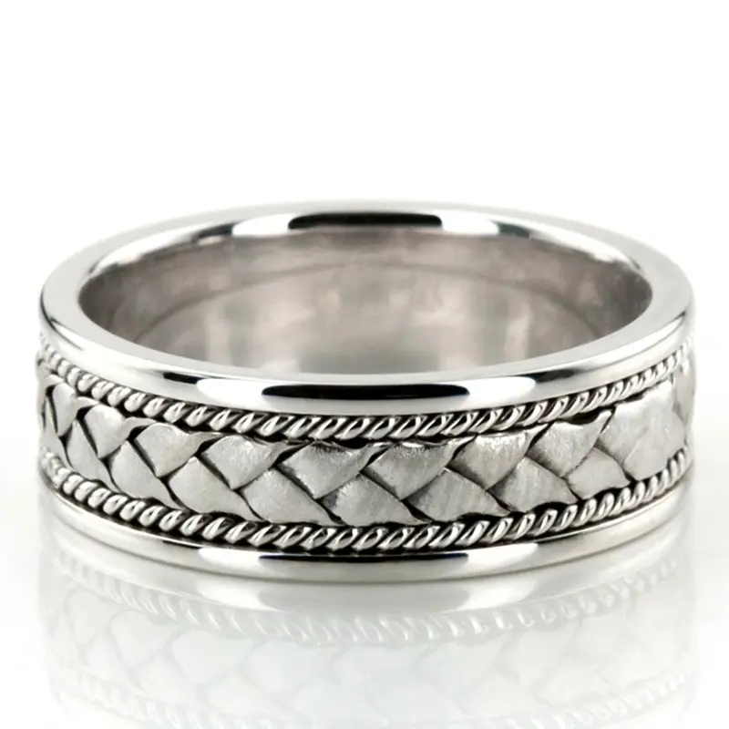 14K white gold 7mm. cross satin hand-made-wedding-band - main view
