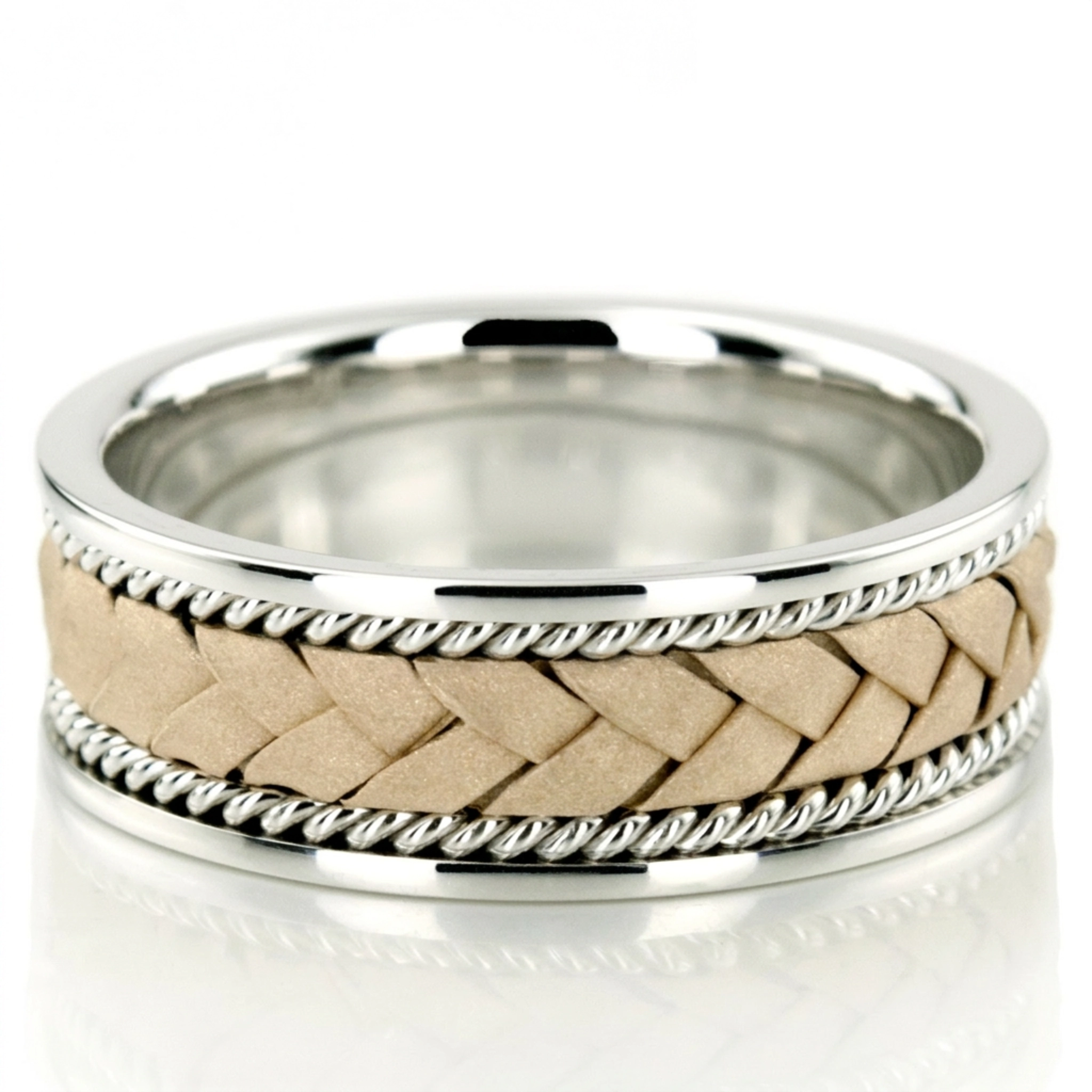 10K white-yellow-white gold 7mm. cross satin hand-made-wedding-band - alternate view 3