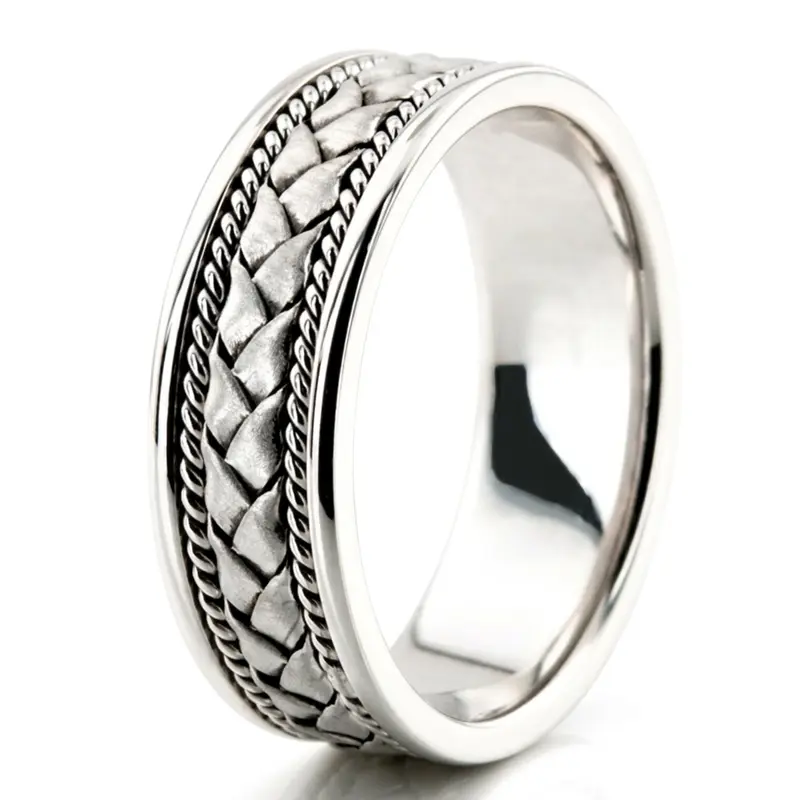 14K white gold 7mm. cross satin hand-made-wedding-band - alternate view 4