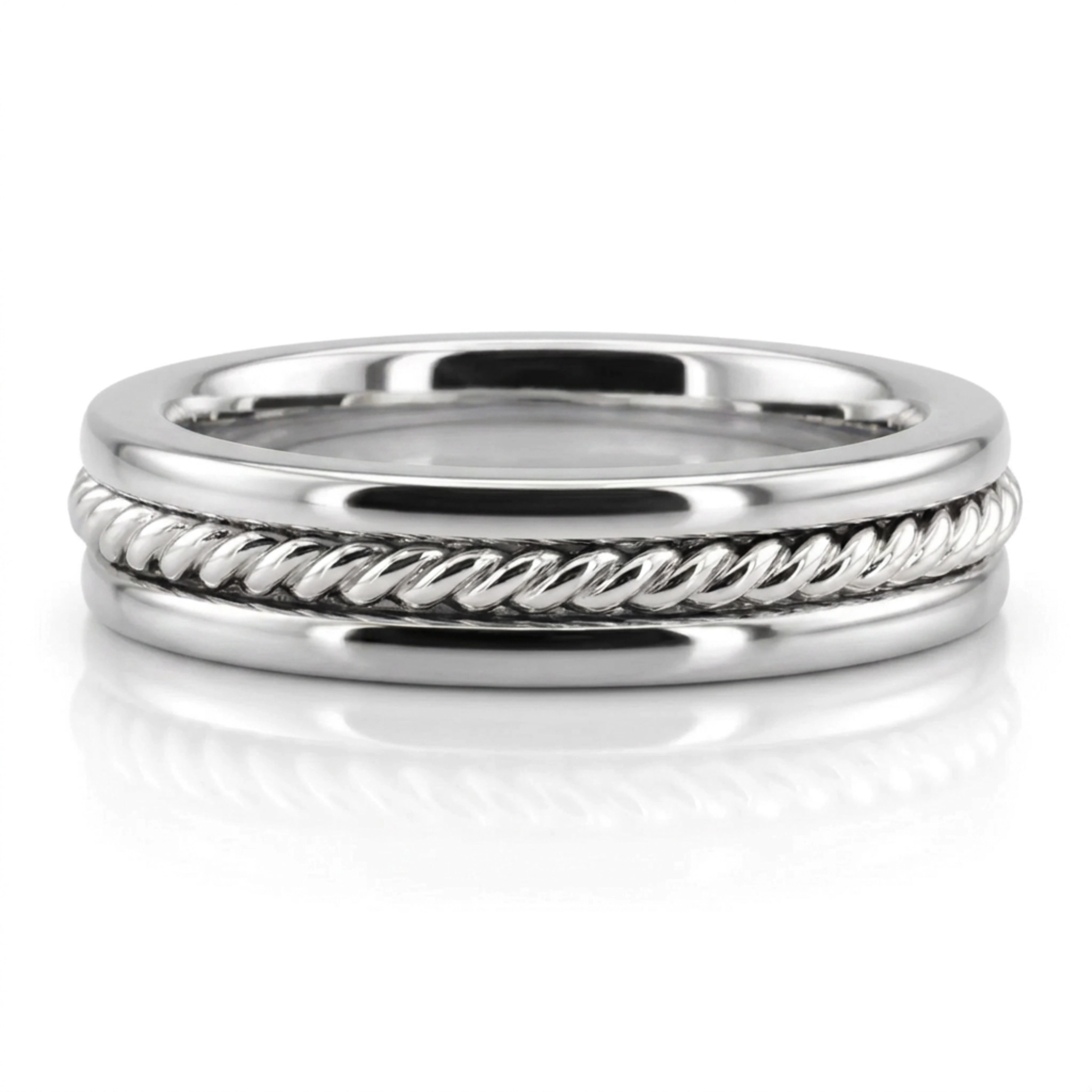 10K white gold 4mm. shiny finish Single-Braid-Handcrafted-Wedding-Ring - main view