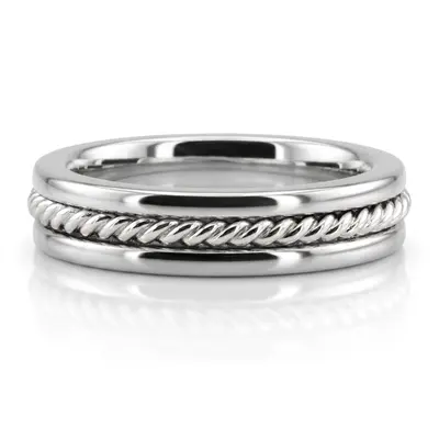 10K white gold 4mm. shiny finish Single-Braid-Handcrafted-Wedding-Ring - main view thumbnail
