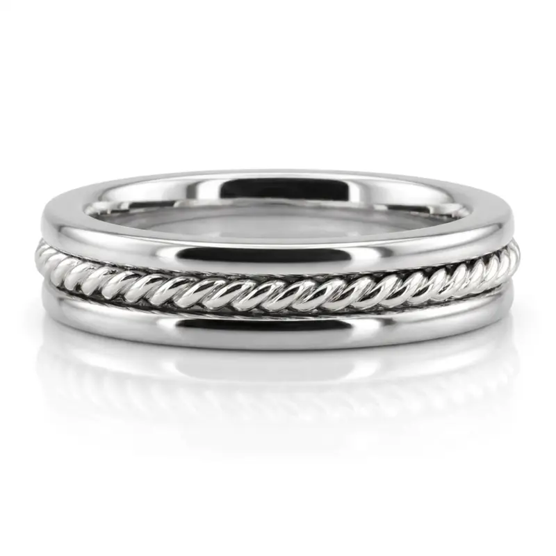 10K white gold 4mm. shiny finish Single-Braid-Handcrafted-Wedding-Ring - main view