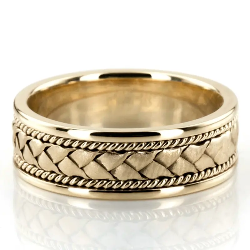 14K yellow gold 7mm. cross satin hand-made-wedding-band - alternate view 2