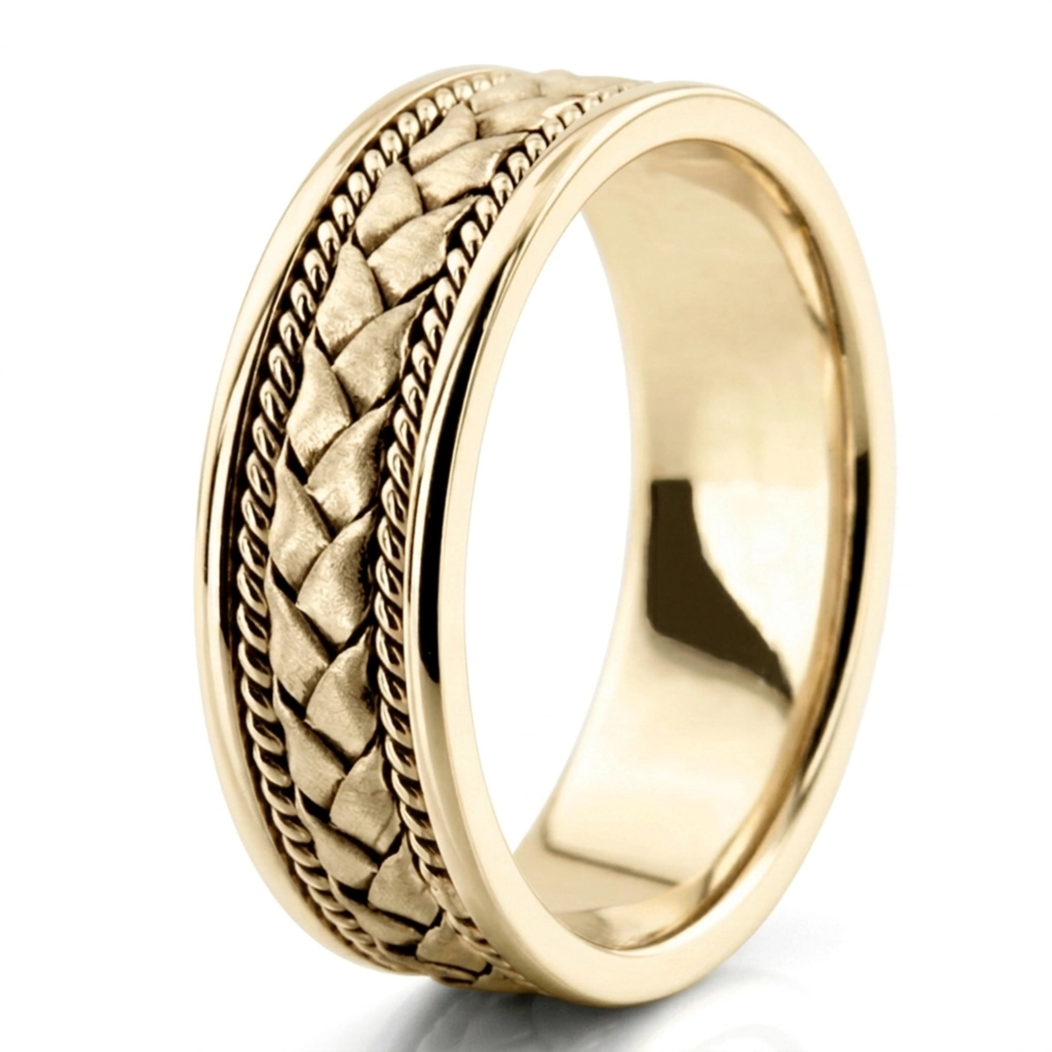 10K yellow gold 7mm. cross satin hand-made-wedding-band - alternate view 5