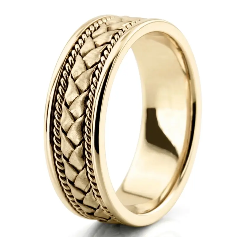 14K yellow gold 7mm. cross satin hand-made-wedding-band - alternate view 5