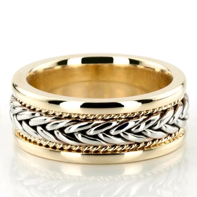 10K yellow-white-yellow gold 8.5mm. high polish hand-made-wedding-band - alternate view 2