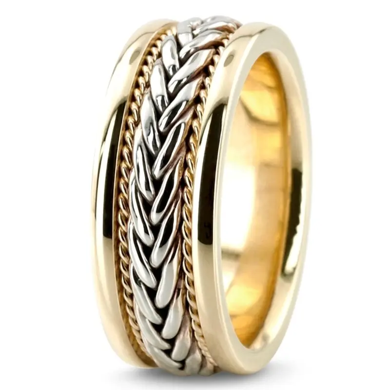 10K yellow-white-yellow gold 8.5mm. high polish hand-made-wedding-band - alternate view 5