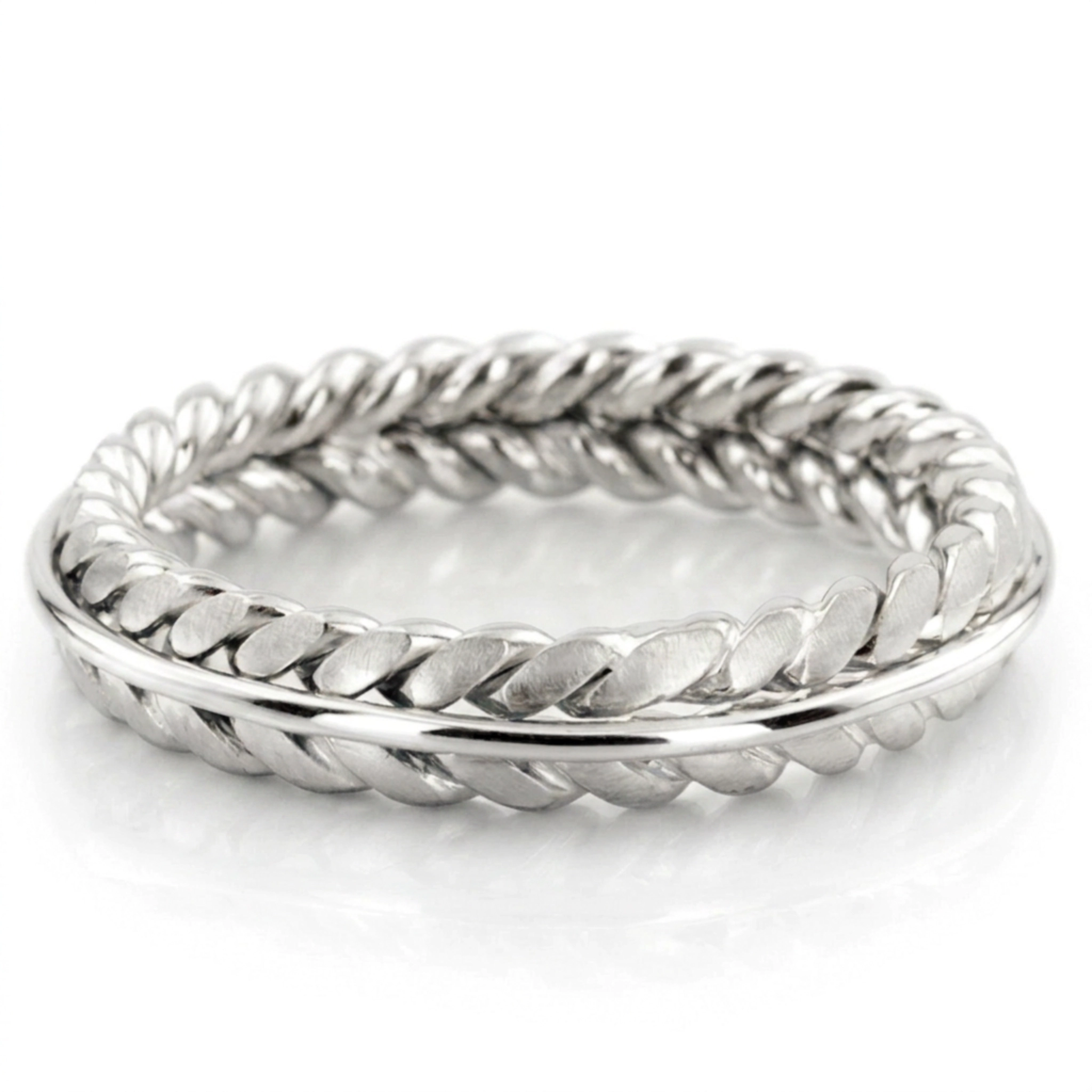 18K white gold 5mm. cross satin hand-made-wedding-ring - alternate view 3