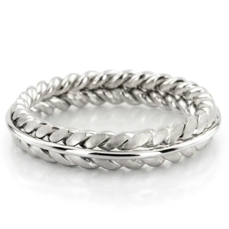 platinum 5mm. cross satin hand-made-wedding-ring - main view
