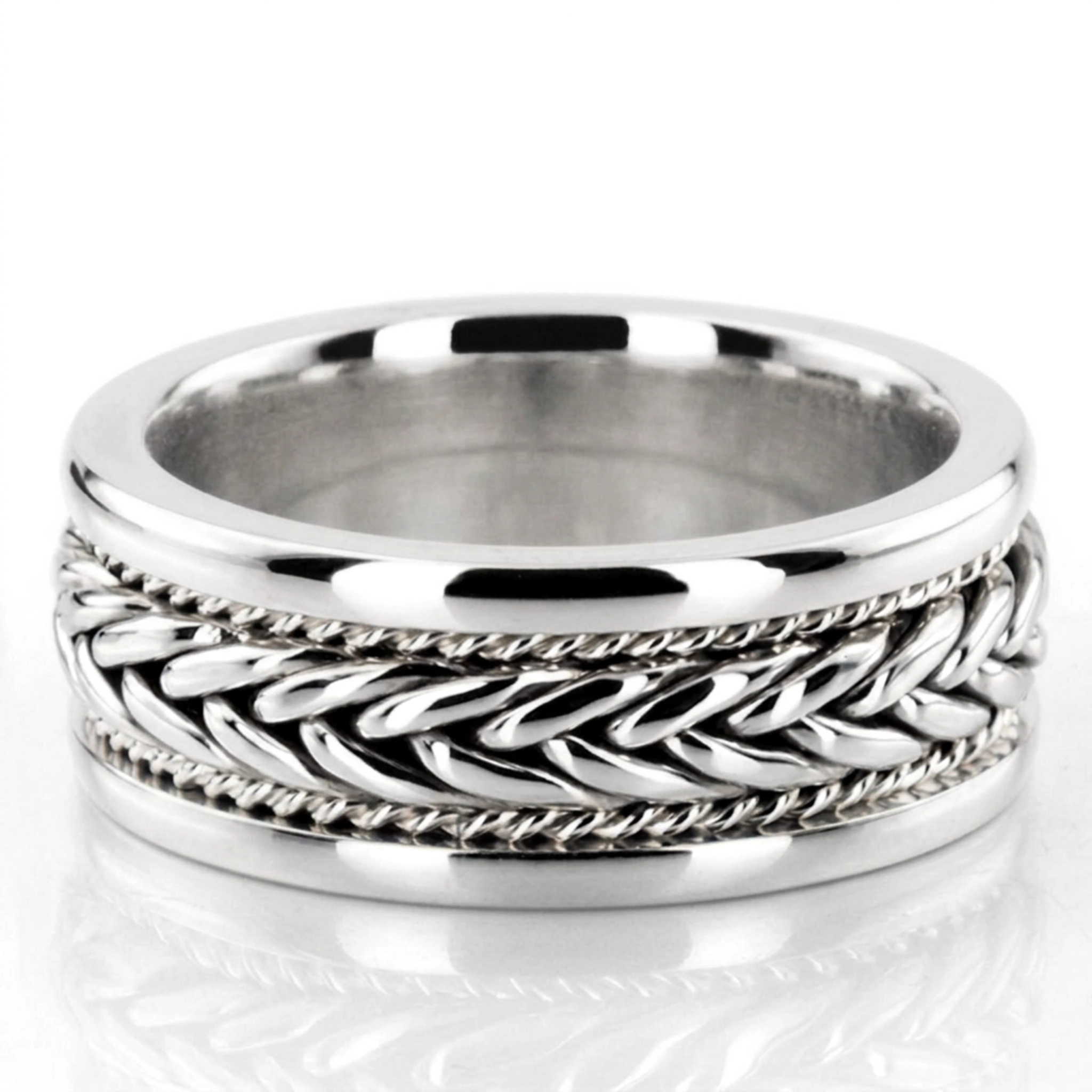 10K white gold 8.5mm. high polish hand-made-wedding-band - main view