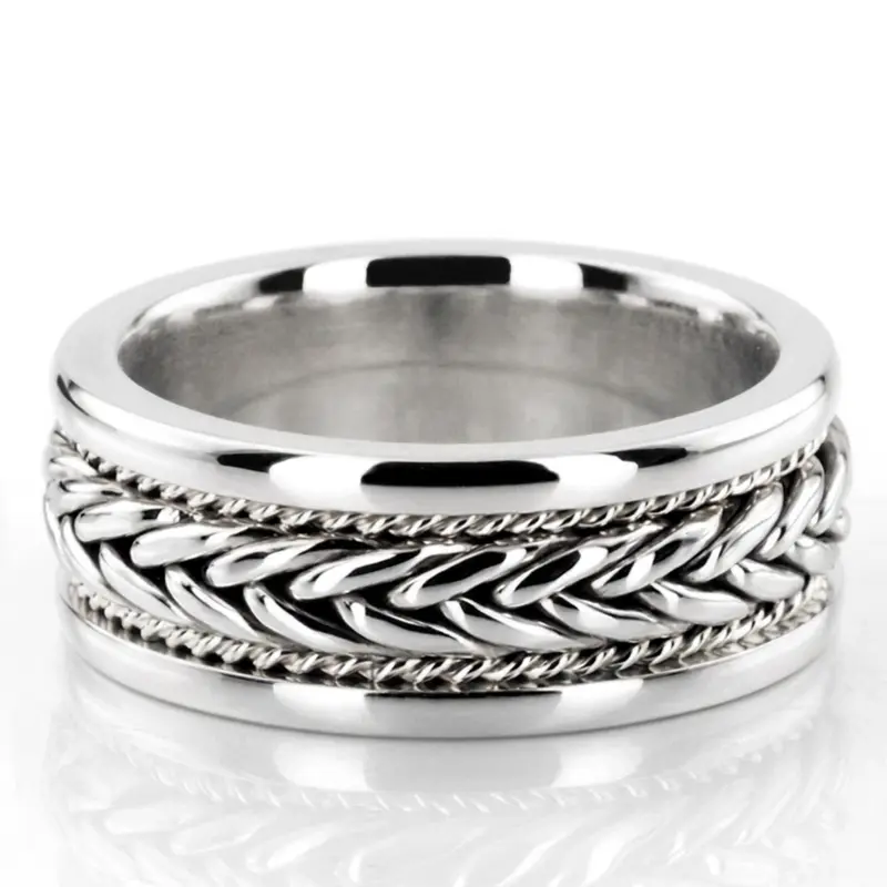 10K white gold 8.5mm. high polish hand-made-wedding-band - main view