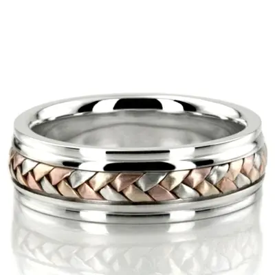 Tri-Tone Hand Braided Wedding Ring  - view 1 of 8