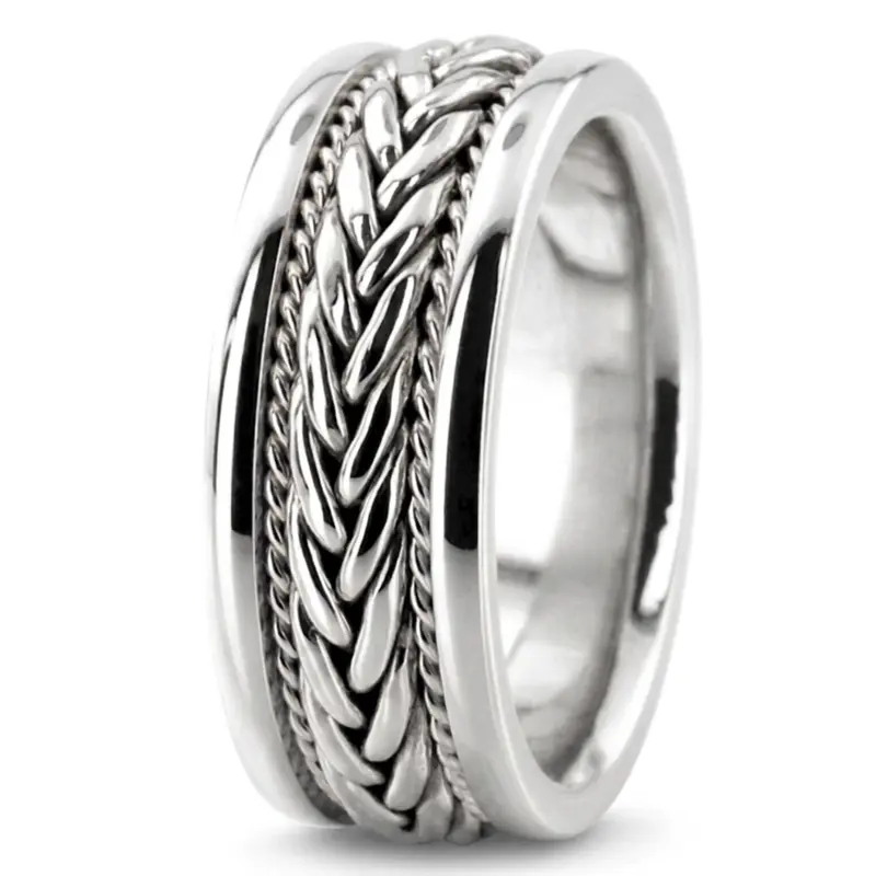 10K white gold 8.5mm. high polish hand-made-wedding-band - alternate view 6