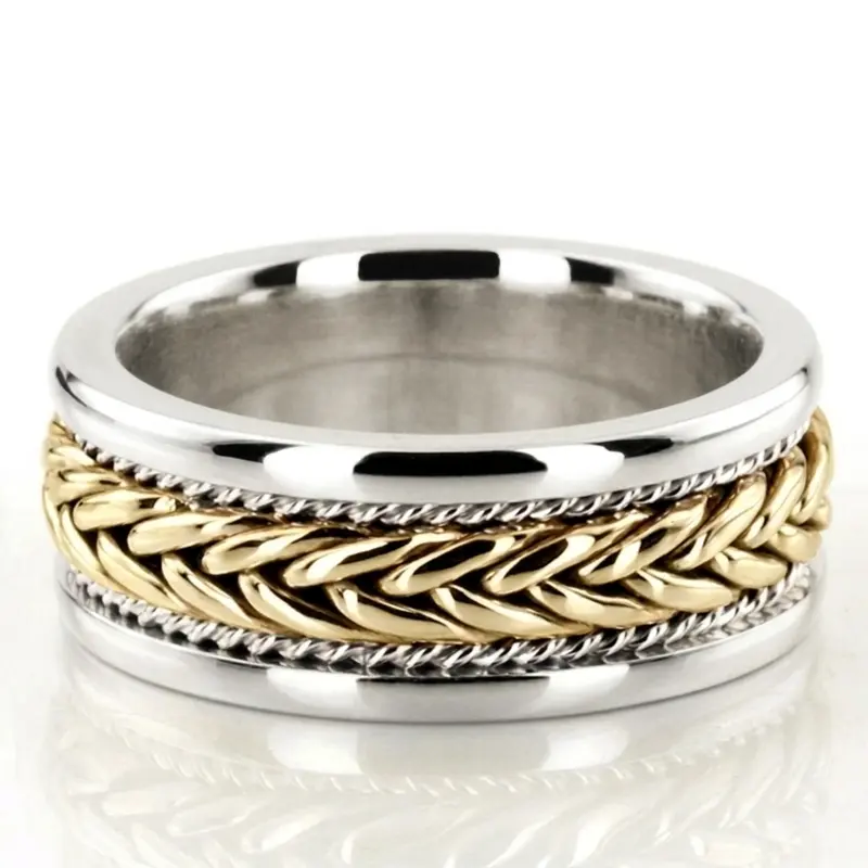 10K white-yellow-white gold 8.5mm. high polish hand-made-wedding-band - alternate view 3