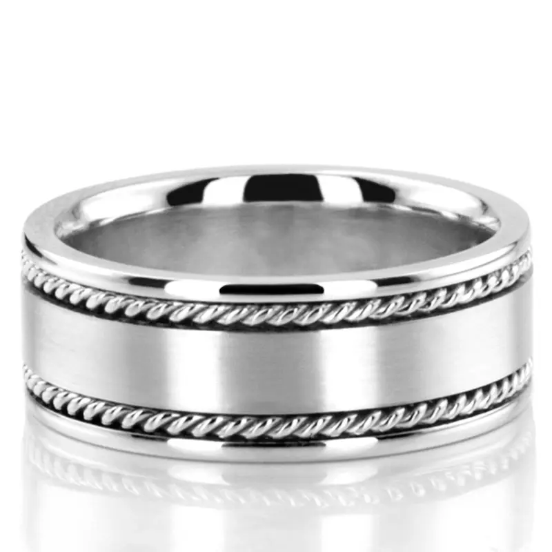 platinum 8mm. satin hand-made-hand-woven-wedding-band - main view