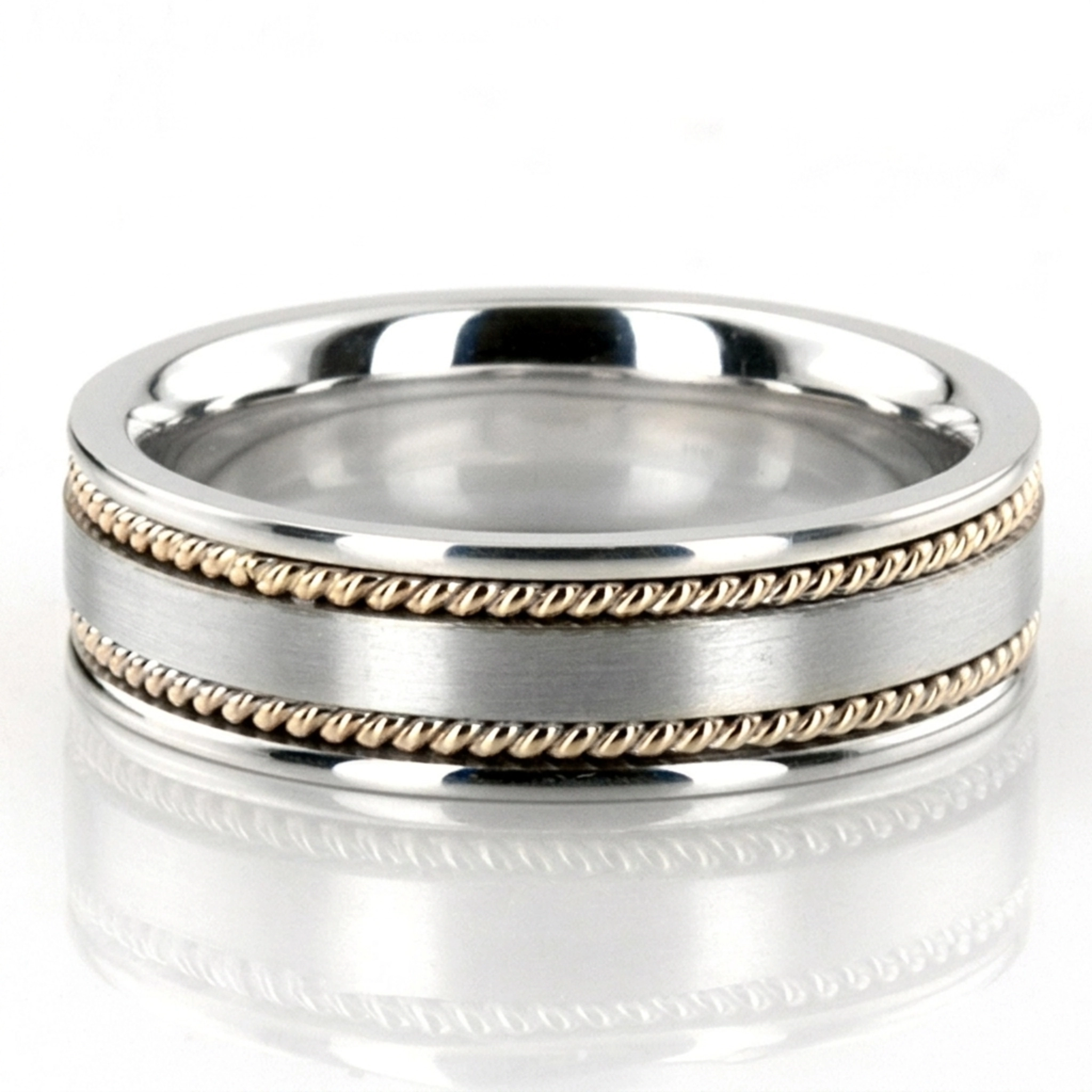 10K w-y-w-y-w gold 6mm. satin hand-made-hand-woven-wedding-band - alternate view 2
