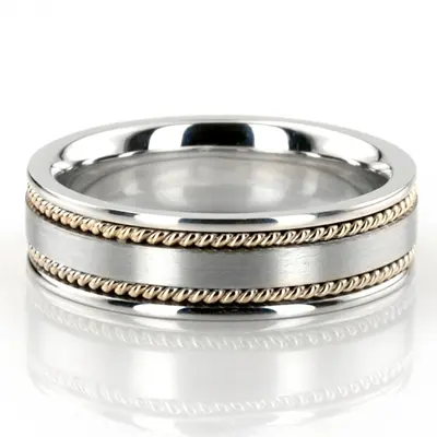 10K w-y-w-y-w gold 6mm. satin hand-made-hand-woven-wedding-band - alternate view 2 thumbnail