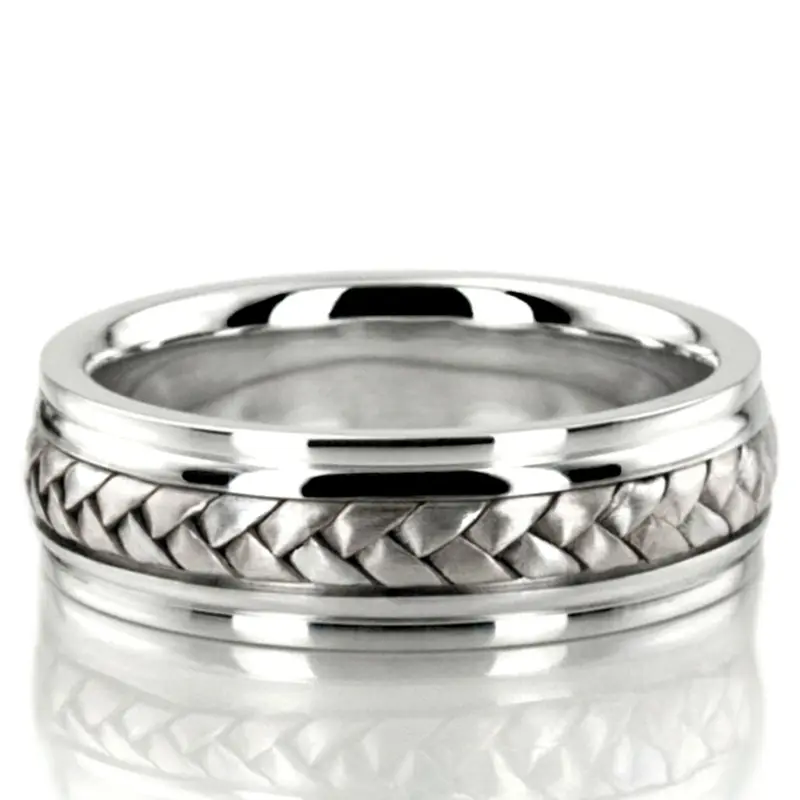 platinum 6mm. satin hand-made-hand-woven-wedding-band - main view