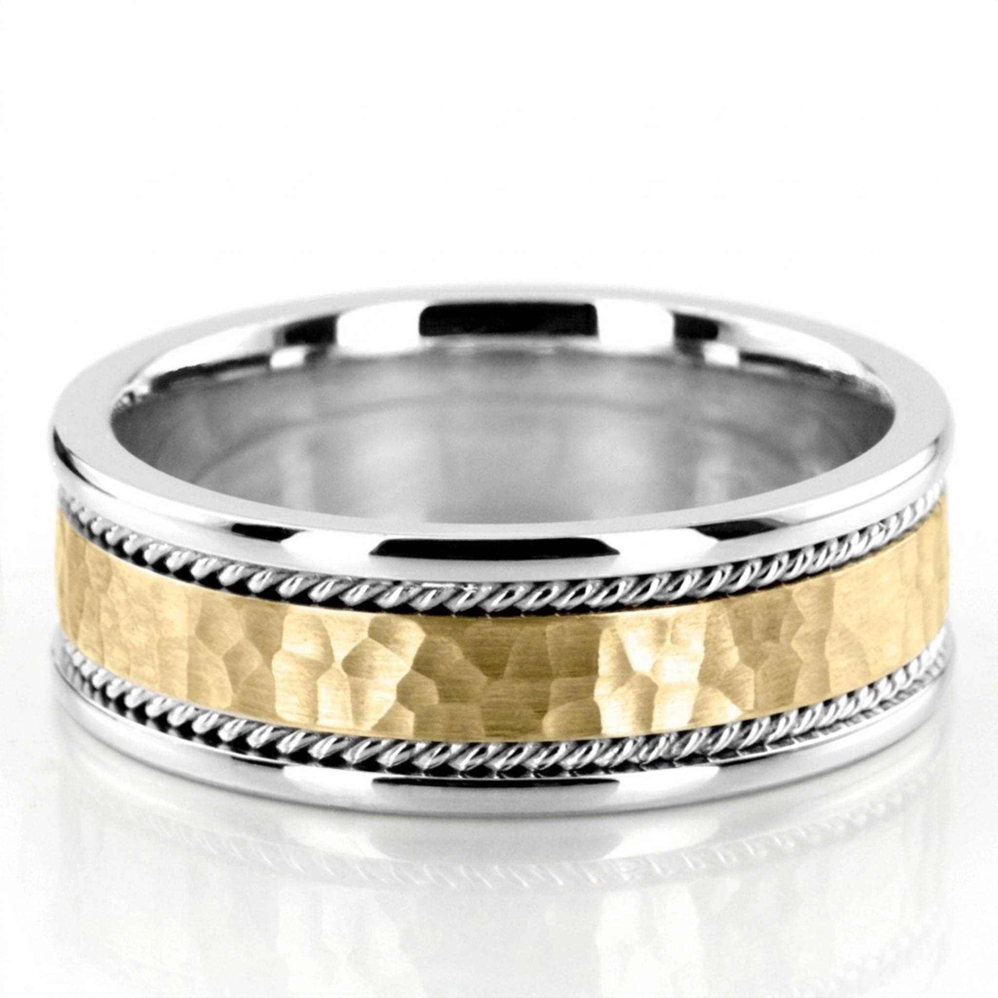 18K white-yellow-white gold 7mm. hammer hammer-handmade-wedding-bands - main view