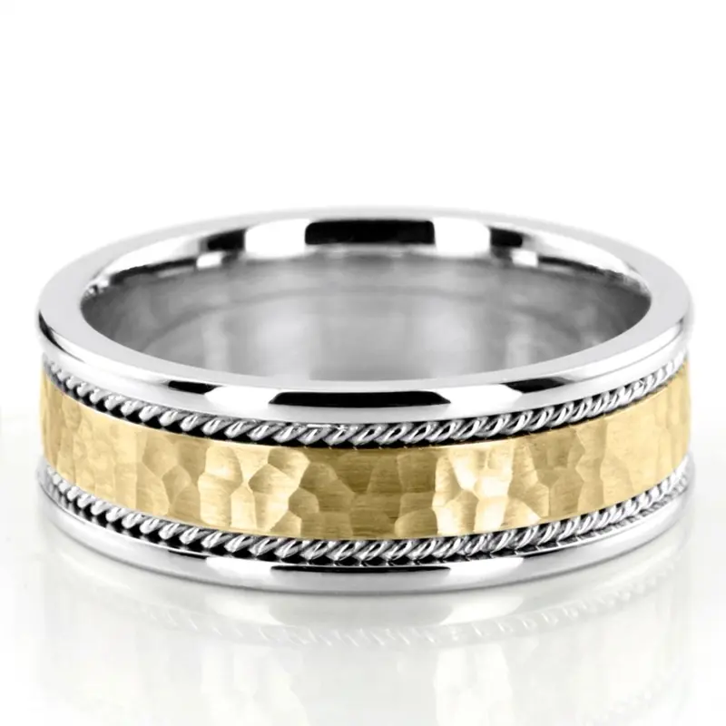 10K white-yellow-white gold 7mm. hammer hammer-handmade-wedding-bands - alternate view 2