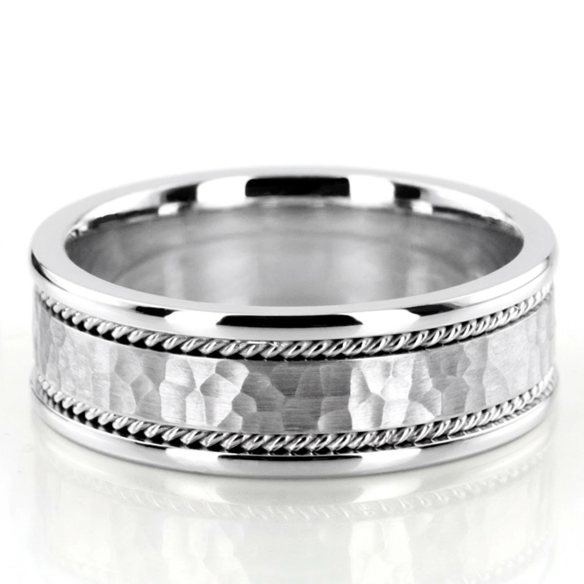 18K white gold 7mm. hammer hammer-handmade-wedding-bands - alternate view 2