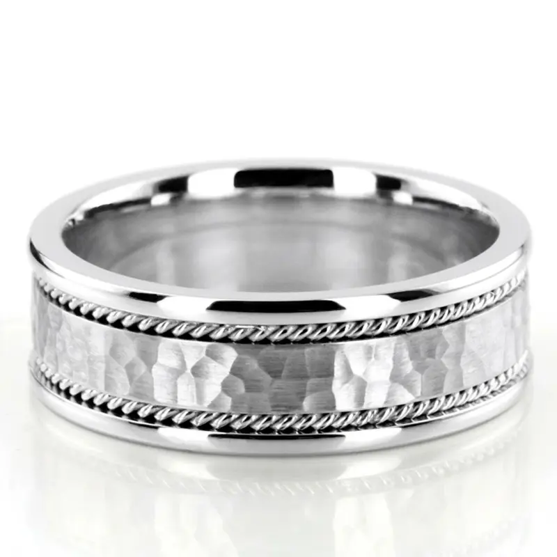10K white gold 7mm. hammer hammer-handmade-wedding-bands - main view