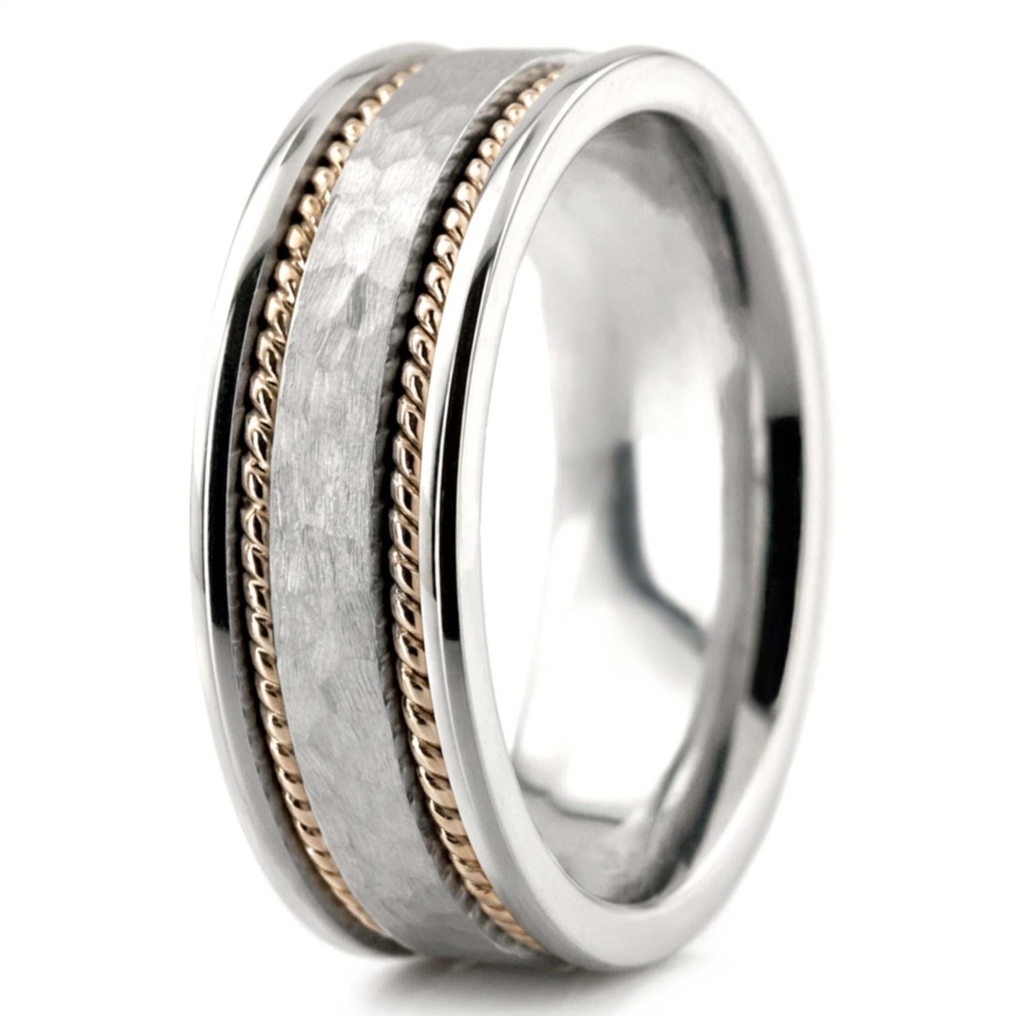 18K w-y-w-y-w gold 7mm. hammer hammer-handmade-wedding-bands - alternate view 5