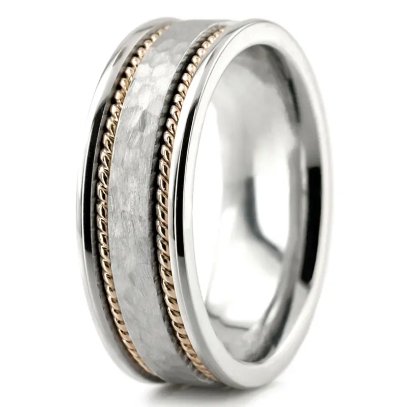 10K w-y-w-y-w gold 7mm. hammer hammer-handmade-wedding-bands - alternate view 8