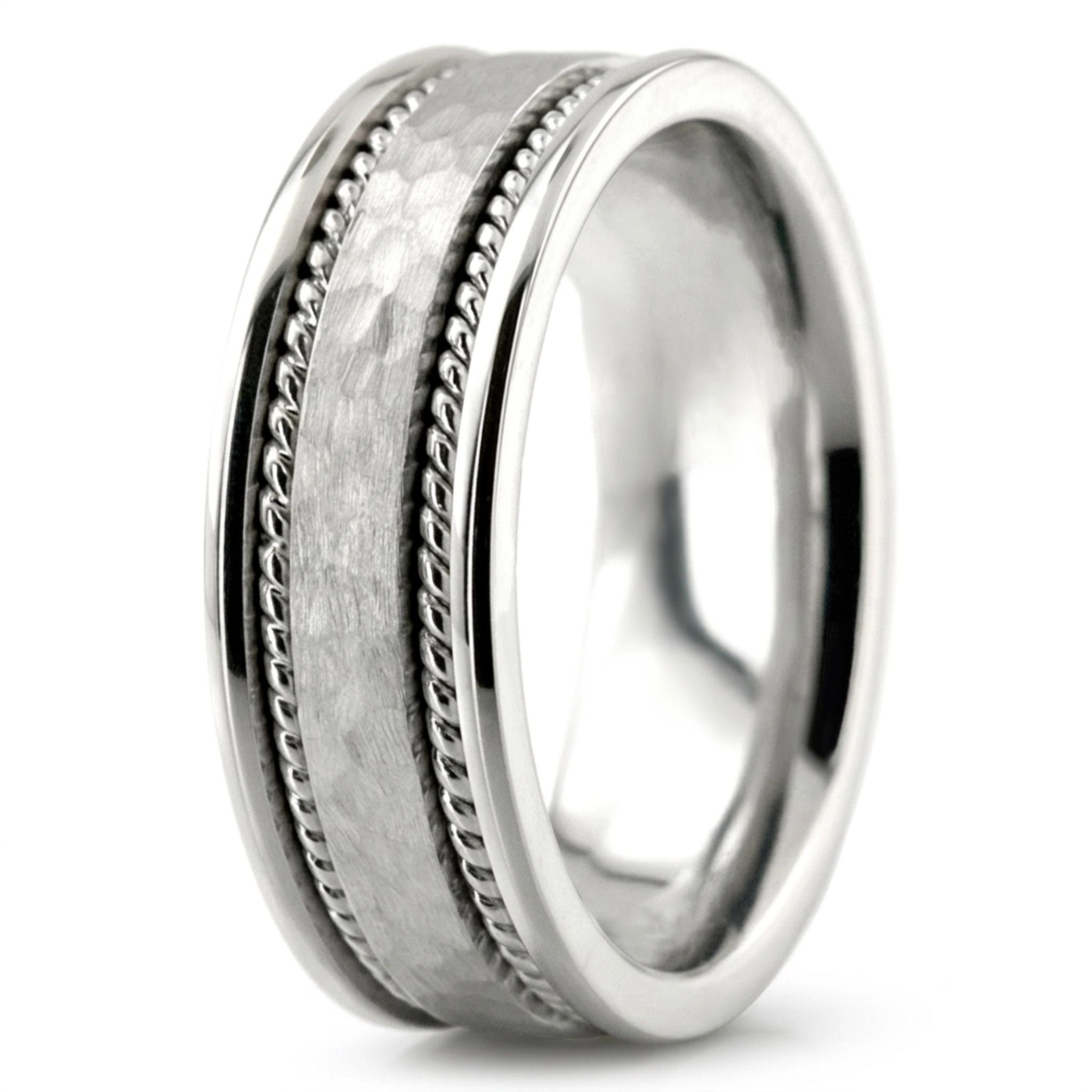 18K white gold 7mm. hammer hammer-handmade-wedding-bands - alternate view 6