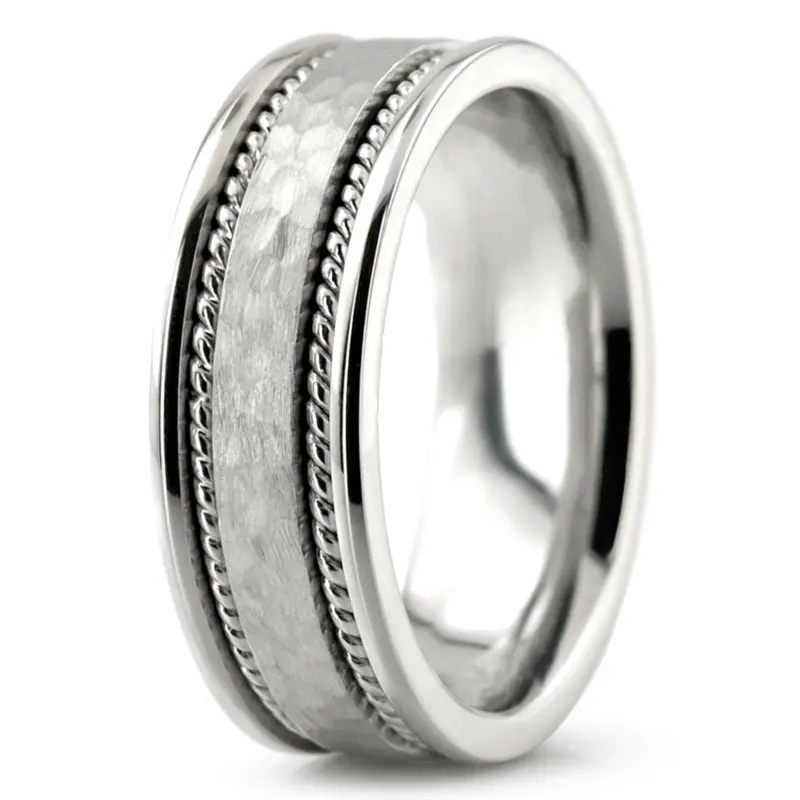 10K white gold 7mm. hammer hammer-handmade-wedding-bands - alternate view 6