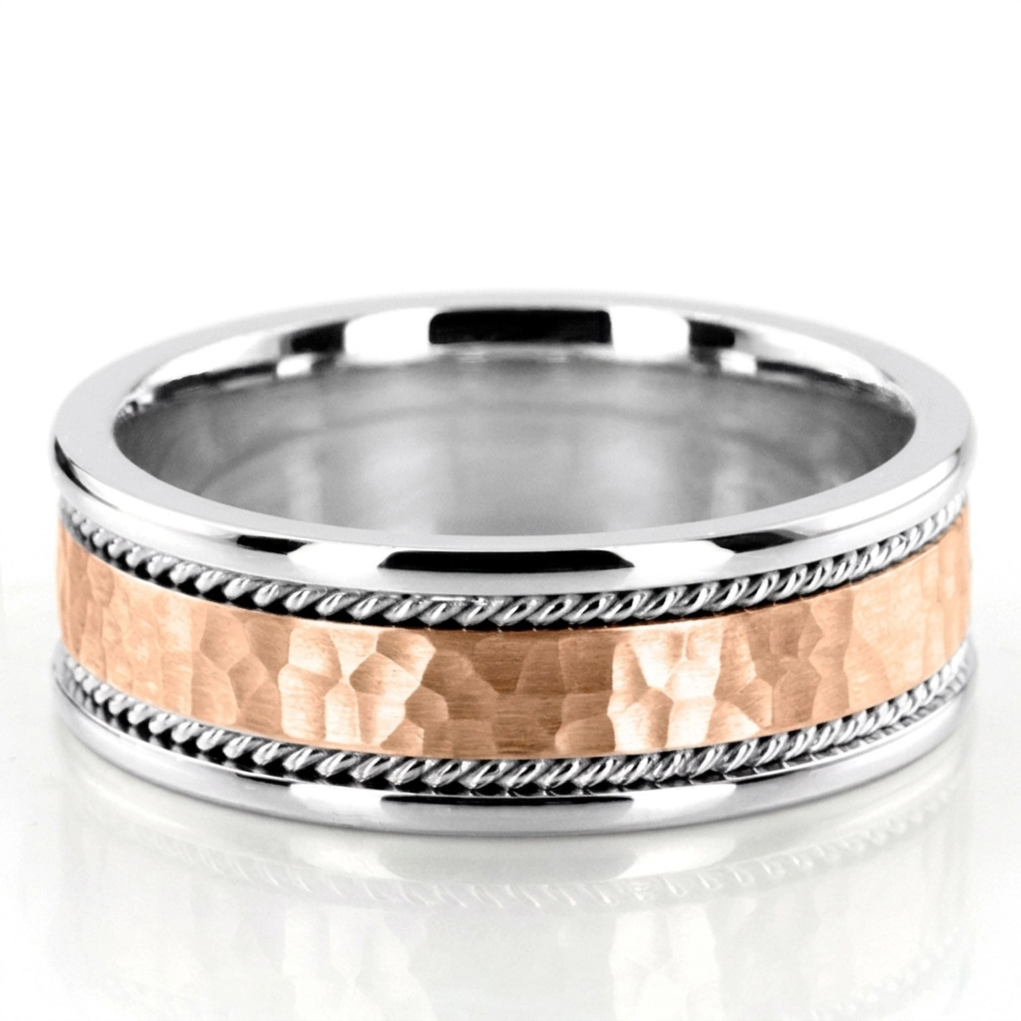 18K white-pink-white gold 7mm. hammer hammer-handmade-wedding-bands - alternate view 9