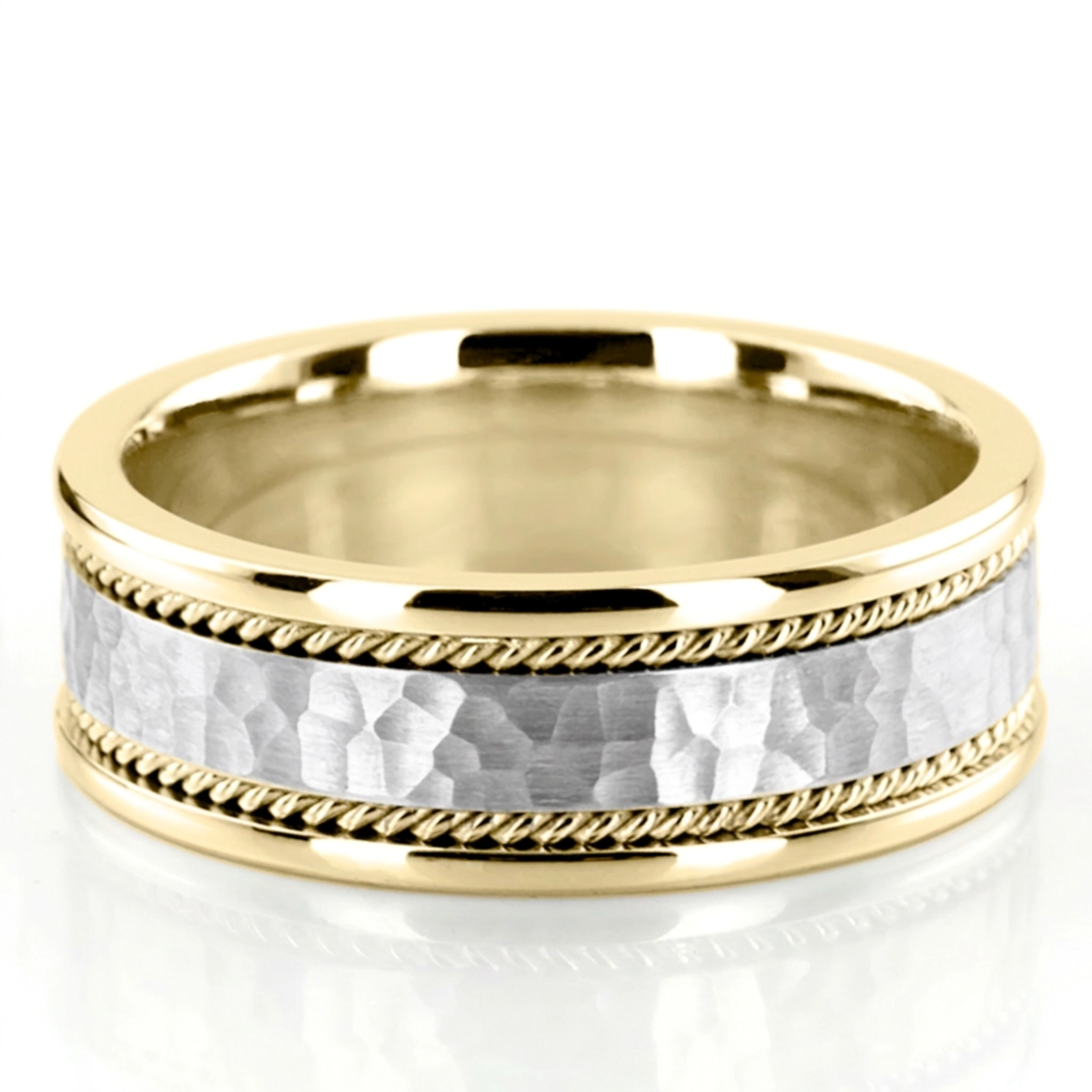 18K yellow-white-yellow gold 7mm. hammer hammer-handmade-wedding-bands - alternate view 10