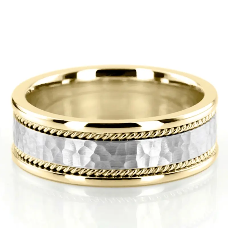 10K yellow-white-yellow gold 7mm. hammer hammer-handmade-wedding-bands - alternate view 9