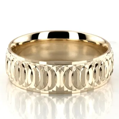 10K yellow gold 7mm. stone finish diamond-cut-fancy-carved-wedding-band - alternate view 4 thumbnail
