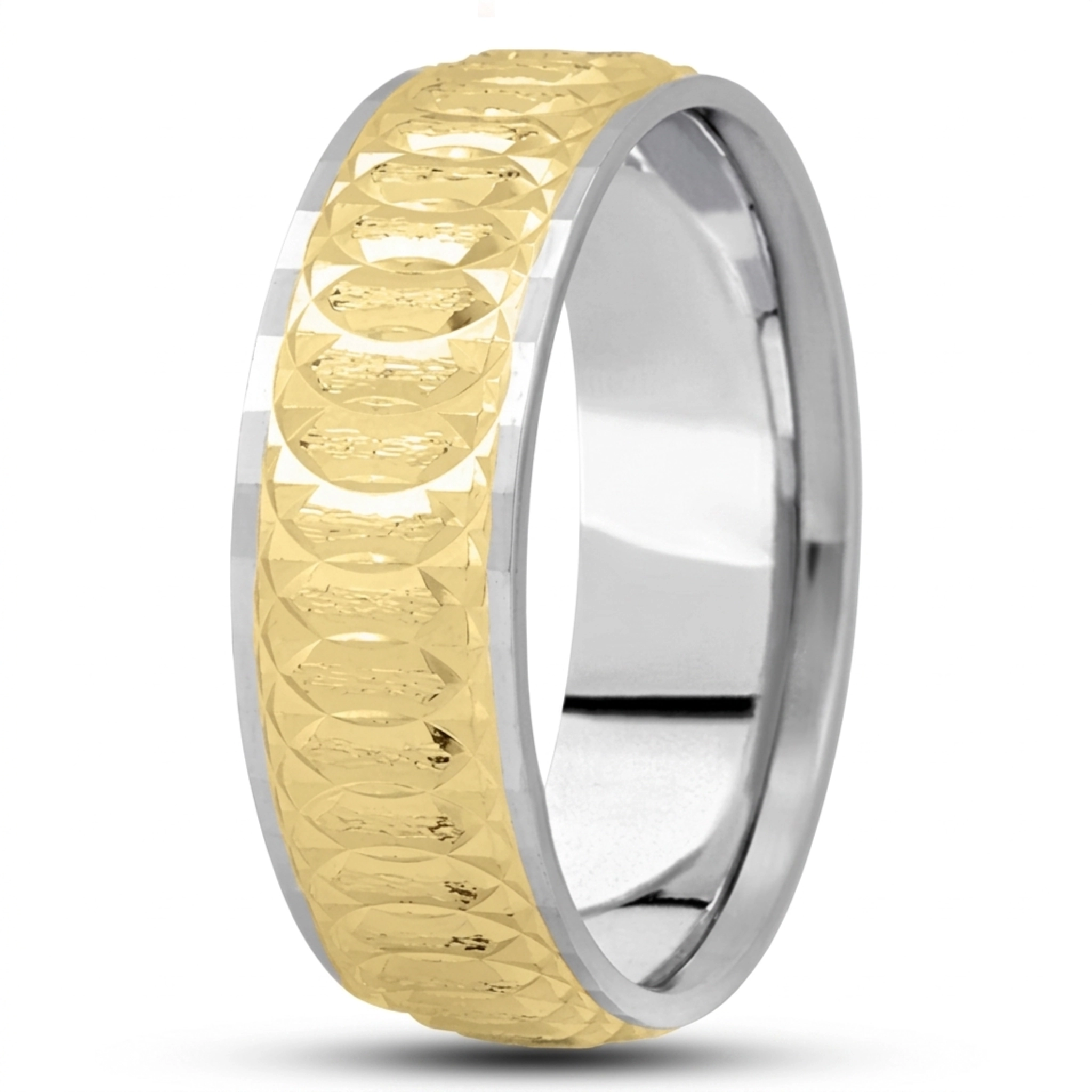 10K white-yellow-white gold 7mm. stone finish diamond-cut-fancy-carved-wedding-band - alternate view 10