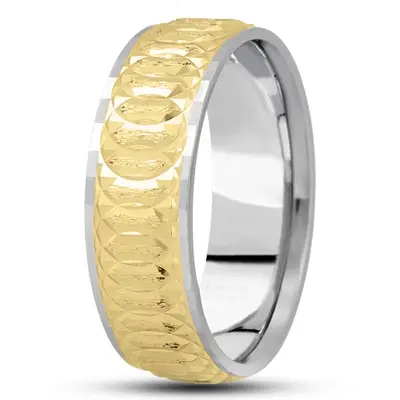 10K white-yellow-white gold 7mm. stone finish diamond-cut-fancy-carved-wedding-band - alternate view 10 thumbnail