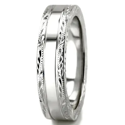 10K white gold 5mm. high polish fancy-carved-hand-engraved-wedding-band - alternate view 10 thumbnail