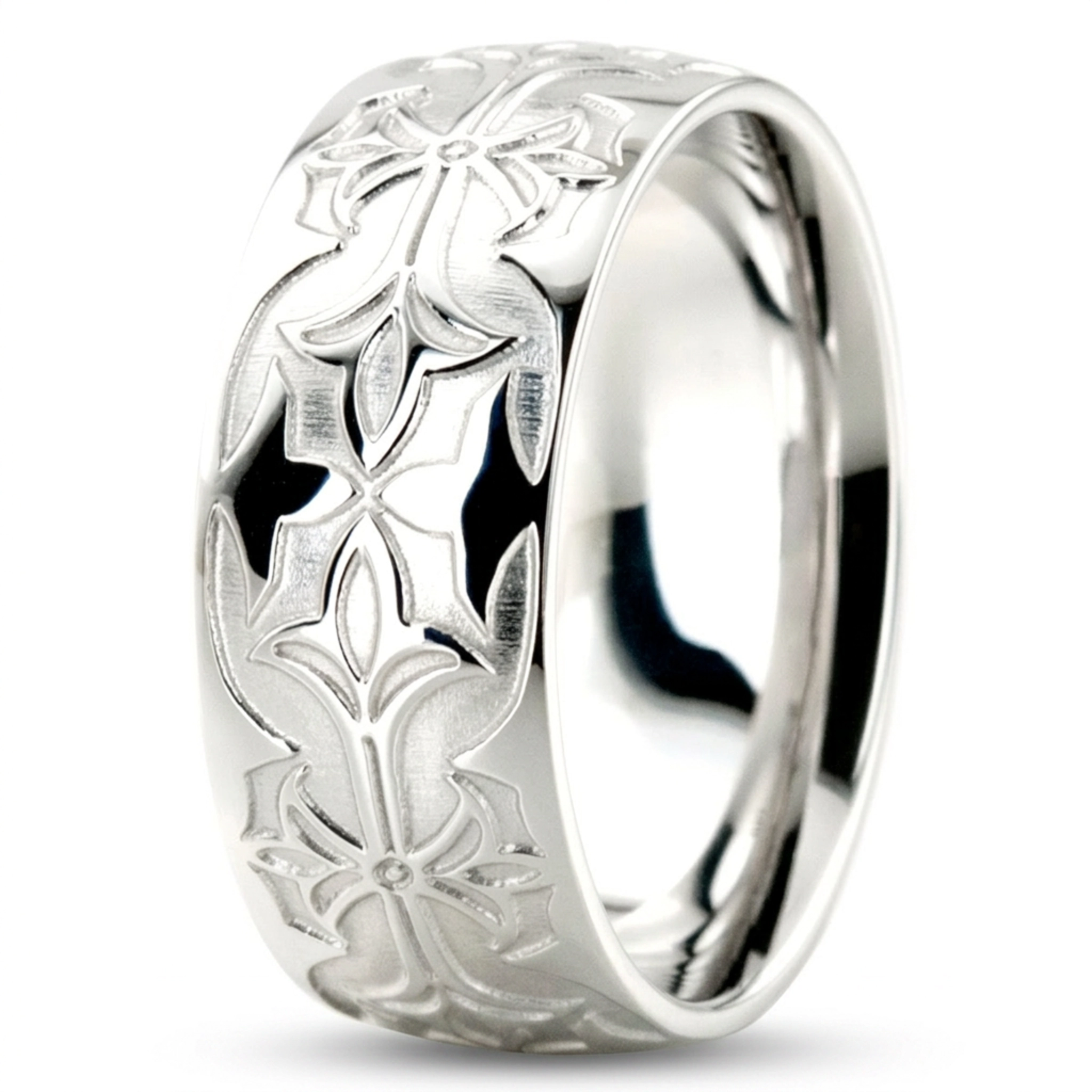 10K white gold 8mm. diamond cut Bestseller-Milled-Design-Wedding-Ring - alternate view 5