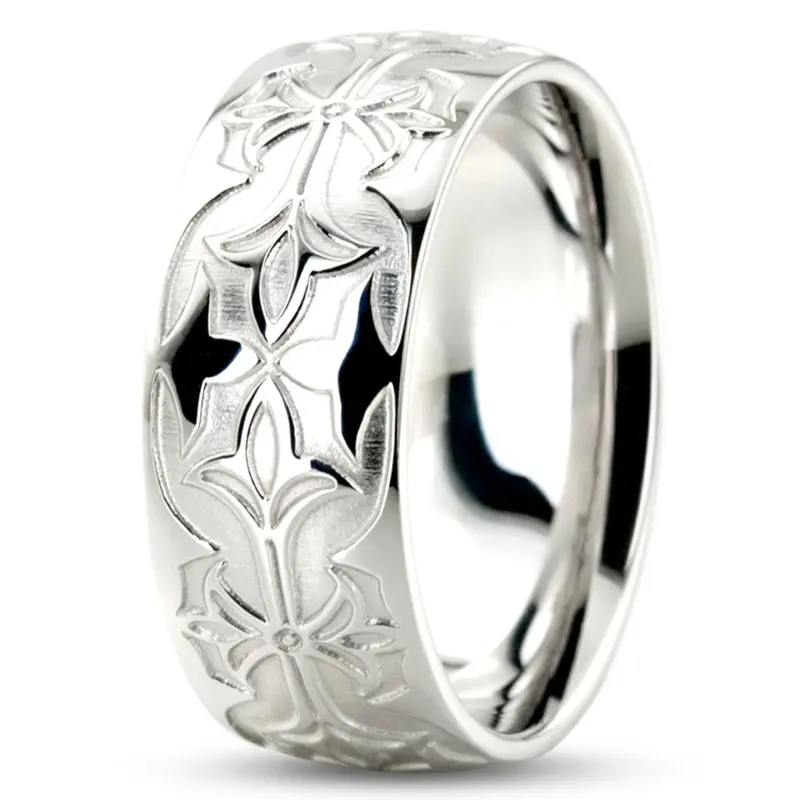 10K white gold 8mm. diamond cut Bestseller-Milled-Design-Wedding-Ring - alternate view 5